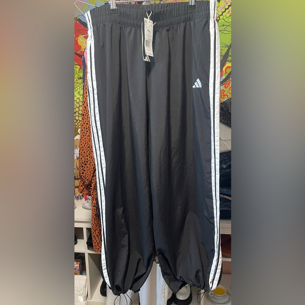 adidas XL Black Track Joggers with White Side Stripes